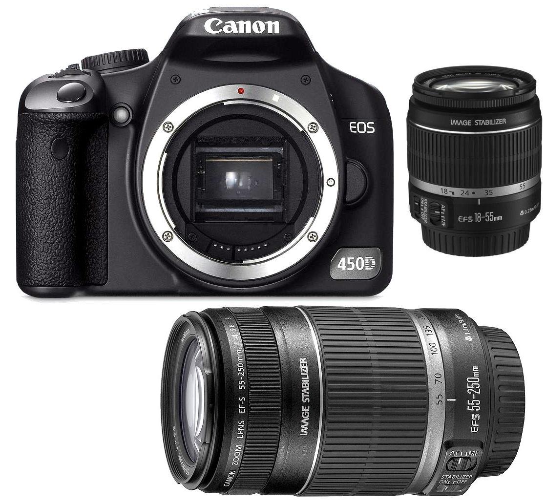 Lustrzanka Canon EOS 450D + EF-S 18 - 55 mm + EF-S 55 - 250 mm