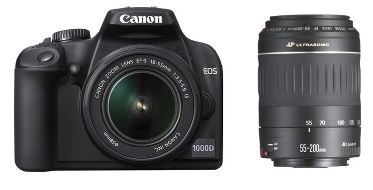 Lustrzanka Canon EOS 1000DK + 18-55 mm + 55-200 mm + torba