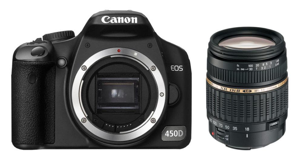 Lustrzanka Canon EOS 450D + Tamron AF 18-200 mm + karta 4 GB + torba