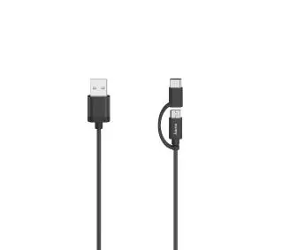 Hama 2w1 microUSB/USB-C /USB-A 0,75m Czarny