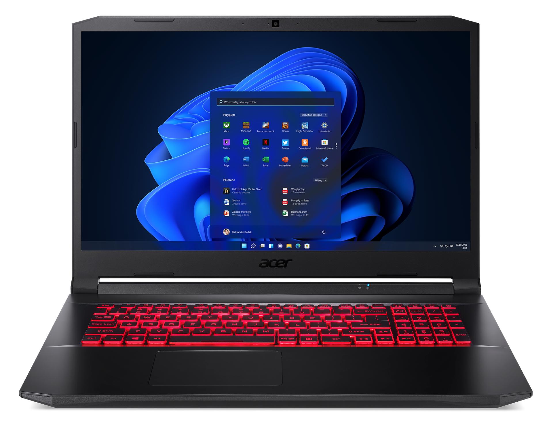 Laptop gamingowy Acer Nitro 5 AN517-54-57JL 17,3" 144Hz i5-11400H 16GB RAM 512GB Dysk SSD RTX3050Ti Win11 Czarny