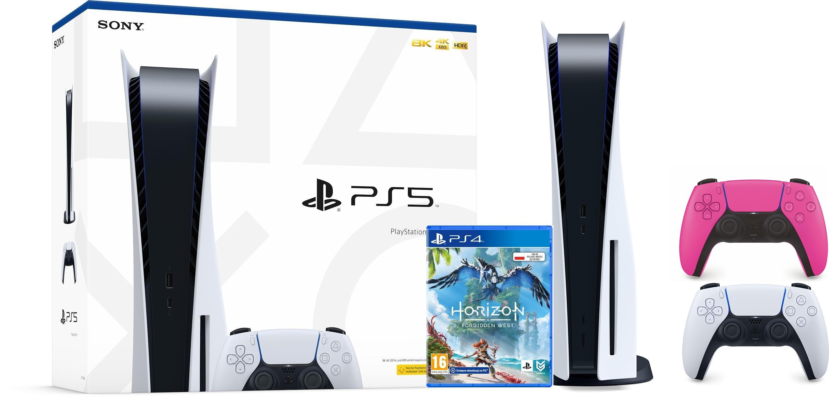 Konsola Sony PlayStation 5 (PS5) z napędem - Horizon Forbidden West - dodatkowy pad (różowy)