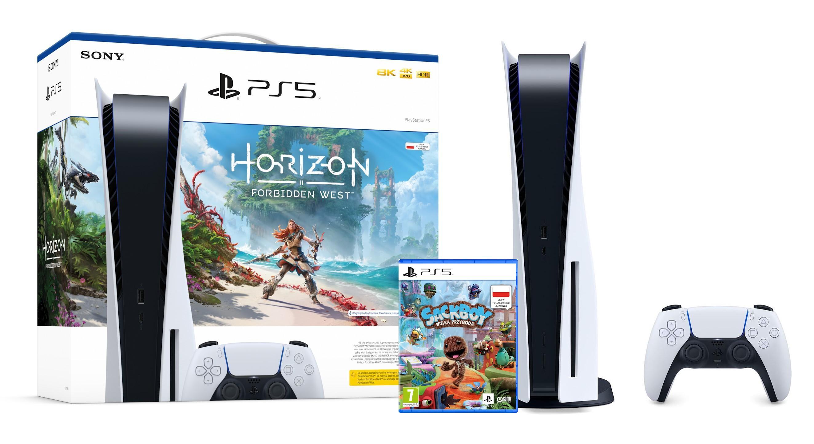 Konsola Sony PlayStation 5 (PS5) z napędem - Horizon Forbidden West - Sackboy: Wielka Przygoda