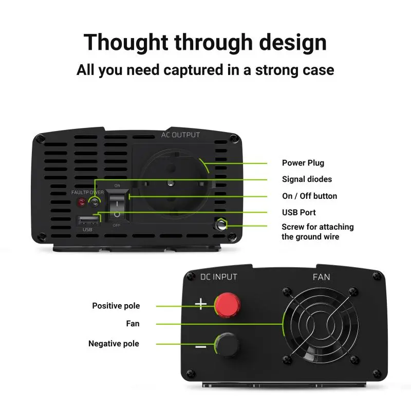 Фото Перетворювач (інвертор) DC-AC Green Cell INV09 12/230В 1000/2000W