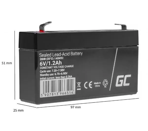 Green Cell AGM52 AGM VRLA 6V 1,2Ah