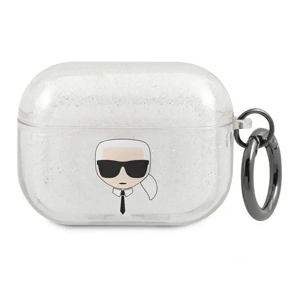 Etui na słuchawki Karl Lagerfeld KLAPUKHGS Glitter Karl`s Head AirPods Pro Cover Srebrny