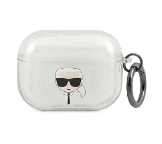 Etui na słuchawki Karl Lagerfeld KLAPUKHGS Glitter Karl`s Head AirPods Pro Cover Srebrny