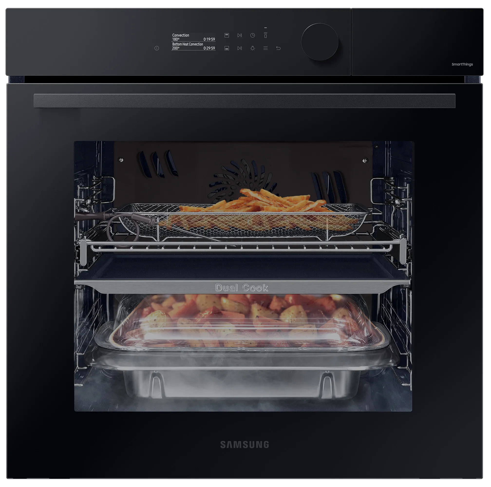 Piekarnik elektryczny parowy Samsung NV7B5685AAK Dual Cook Termoobieg AirFry Termosonda Zdalne sterowanie Czarne szkło