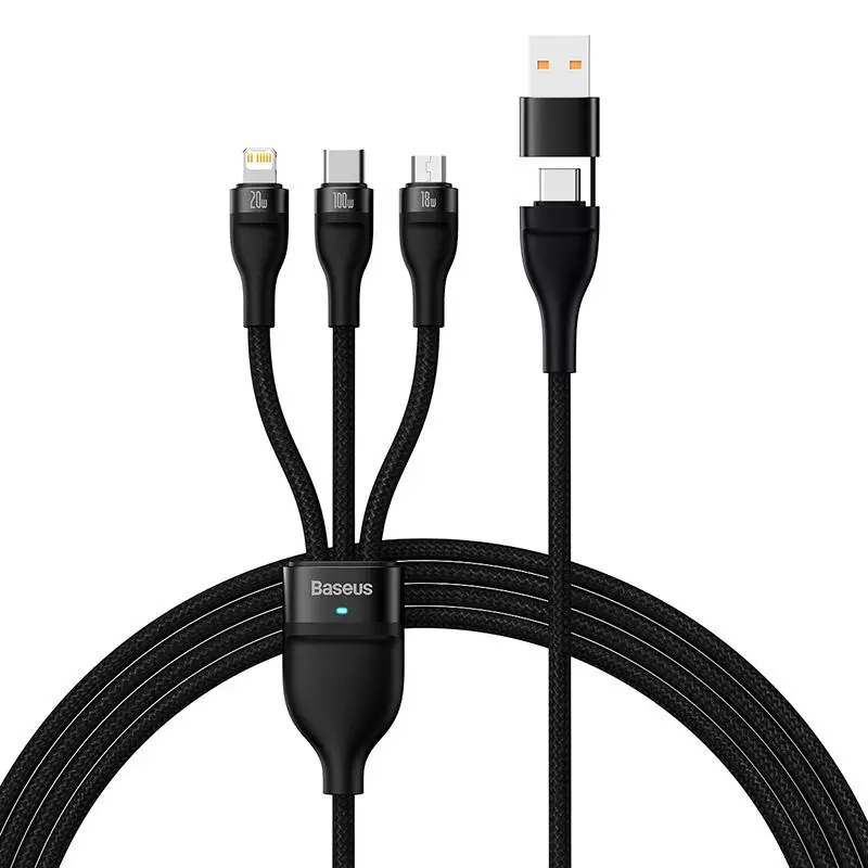 Kabel Baseus Flash Series 2 3w1 USB-C + micro USB + Lightning 100W 1,2m Czarny