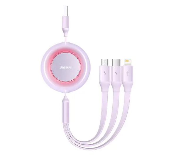 Baseus USB 3w1 Bright Mirror 2 micro USB Lightning USB-C 3,5A 1,1m Fioletowy