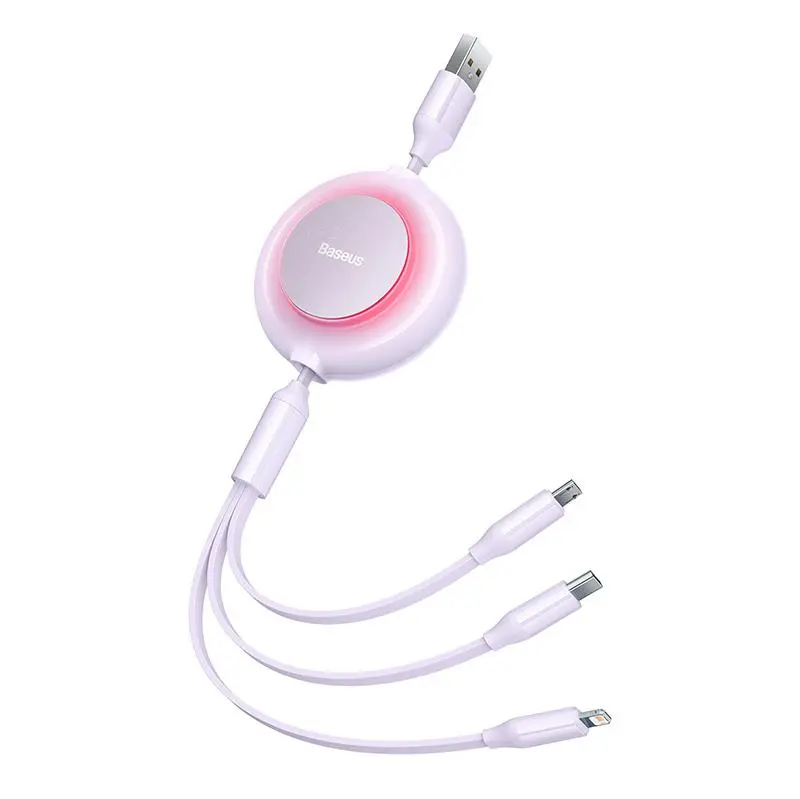 Kabel Baseus USB 3w1 Bright Mirror 2 micro USB Lightning USB-C 3,5A 1,1m Fioletowy
