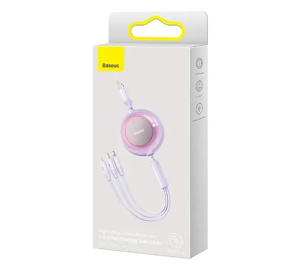 Baseus USB 3w1 Bright Mirror 2 micro USB Lightning USB-C 3,5A 1,1m Fioletowy