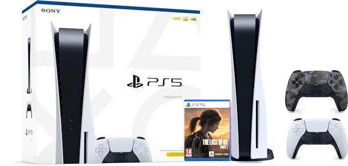 Konsola Sony PlayStation 5 (PS5) z napędem + The Last of Us Part I + Dodatkowy Pad Szary kamuflaż
