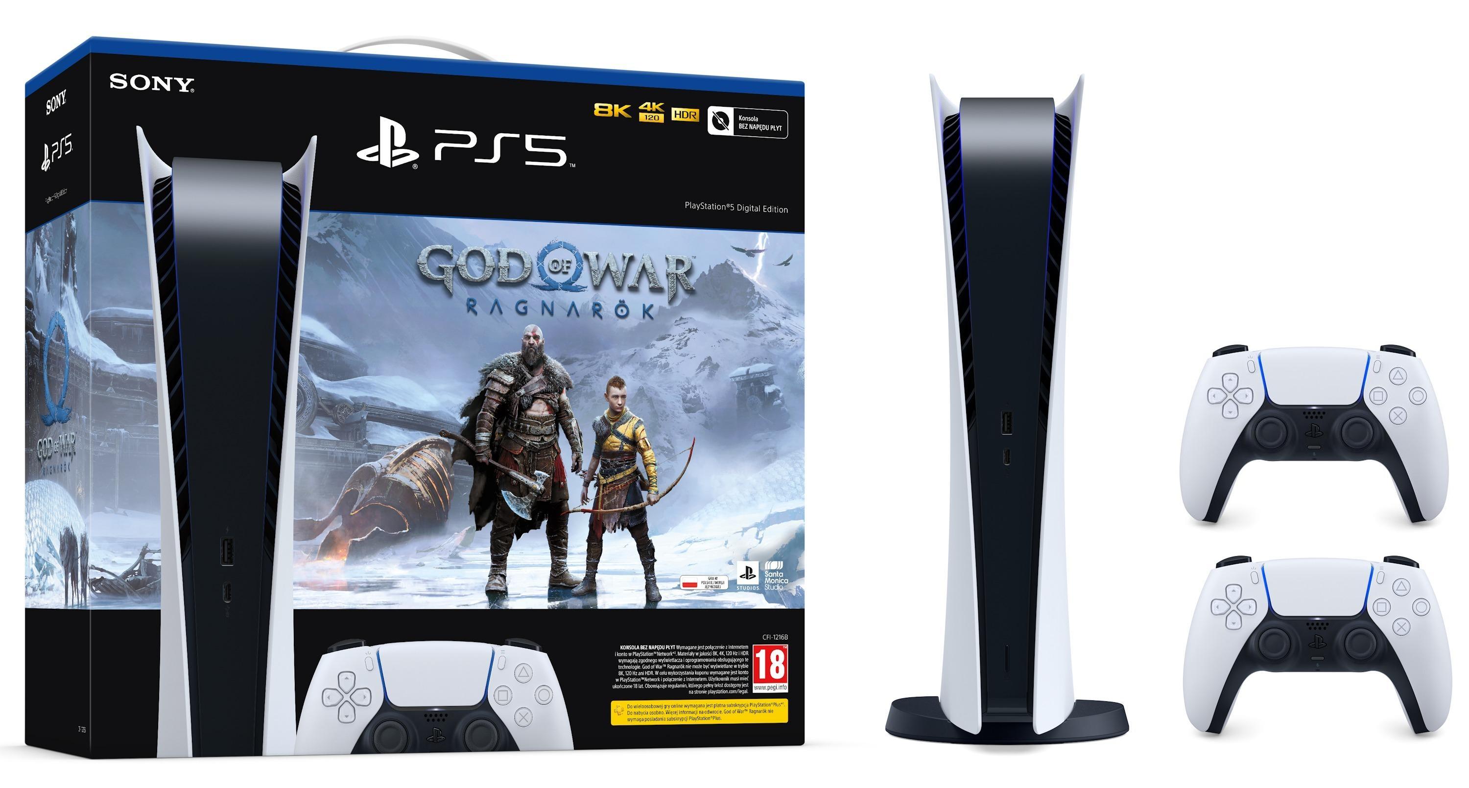 Konsola Sony PlayStation 5 Digital (PS5) + dodatkowy pad (biały) + God of War Ragnarok