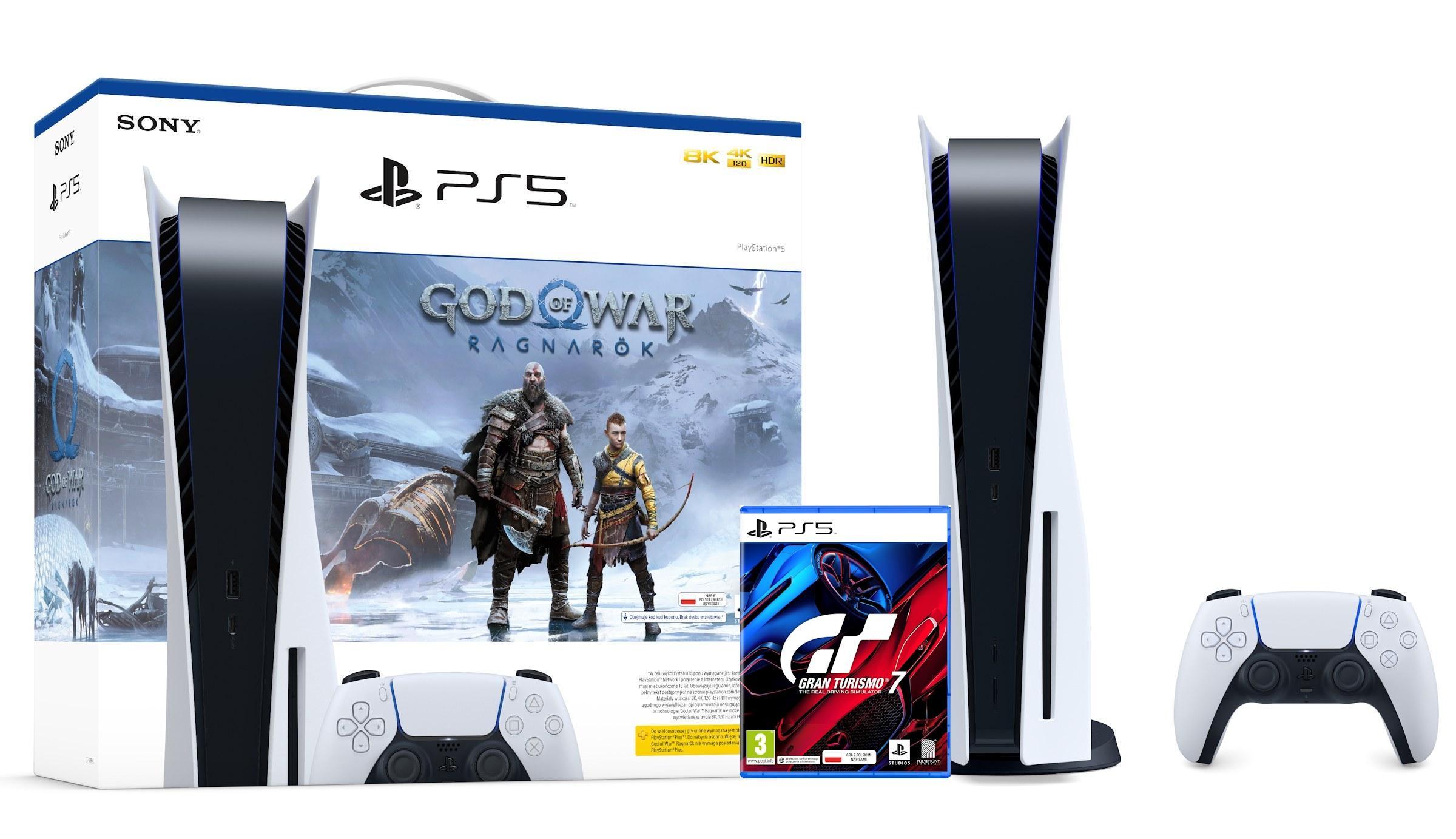 Konsola Sony PlayStation 5 (PS5) z napędem - God of War Ragnarok - Gran Turismo 7