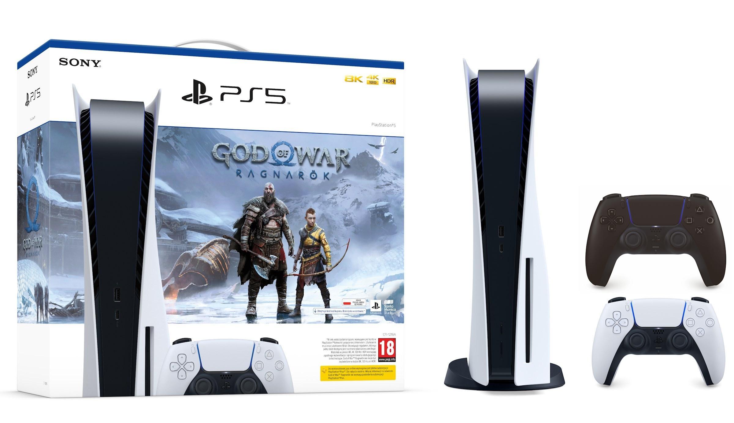 Konsola Sony PlayStation 5 (PS5) z napędem + dodatkowy pad (czarny) + God of War Ragnarok