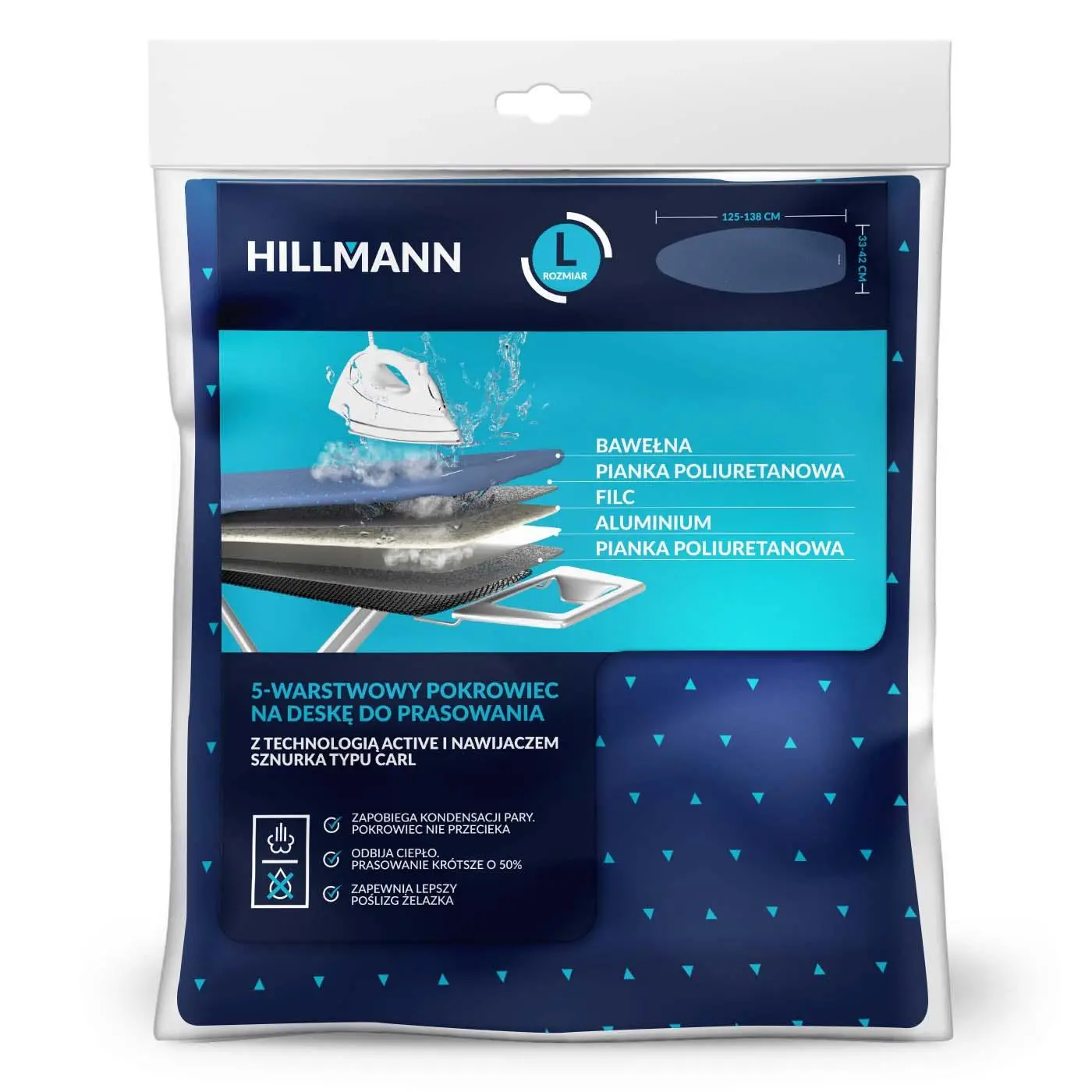 Pokrowiec na deskę HILLMANN EPOK02L 5-warstwowy z nawijaczem sznurka L 148x50 cm