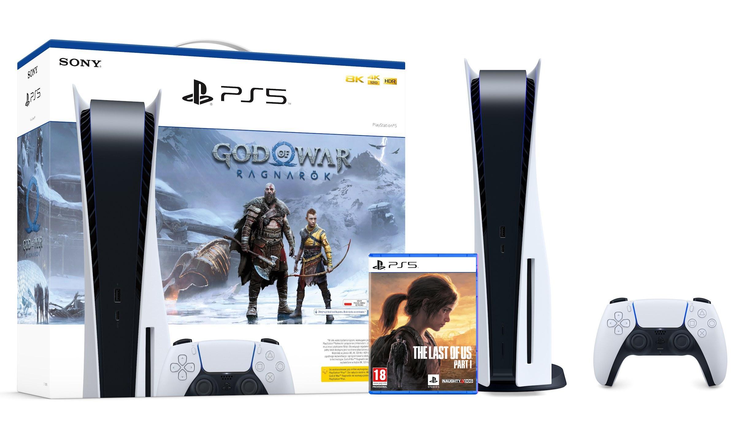 Konsola Sony PlayStation 5 (PS5) z napędem + God of War Ragnarok + The Last of Us Part I