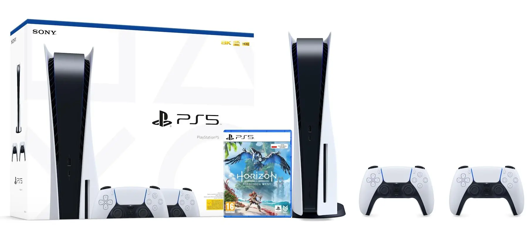 Konsola Sony PlayStation 5 (PS5) z napędem + Dodatkowy Pad Biały + Horizon Forbidden West