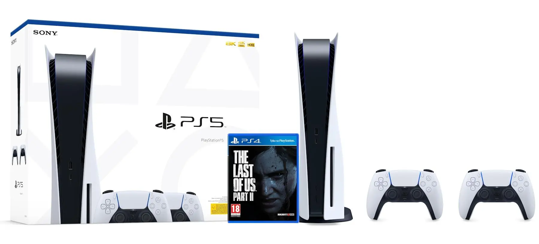 Konsola Sony PlayStation 5 (PS5) z napędem + Dodatkowy Pad Biały + The Last of Us Part II