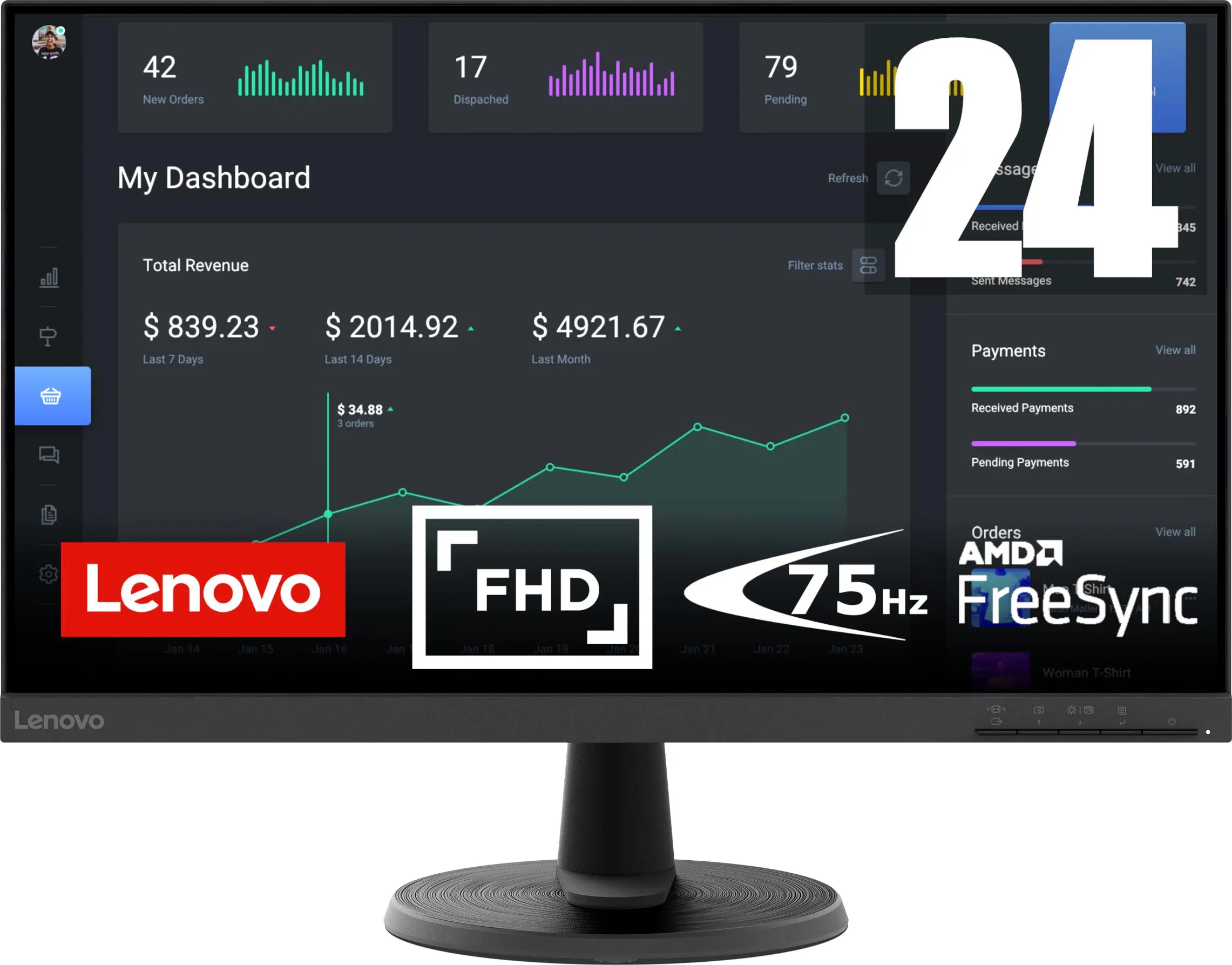 Monitor Lenovo D24-40 (67A2KAC6EU) 24" Full HD VA 75Hz 4ms