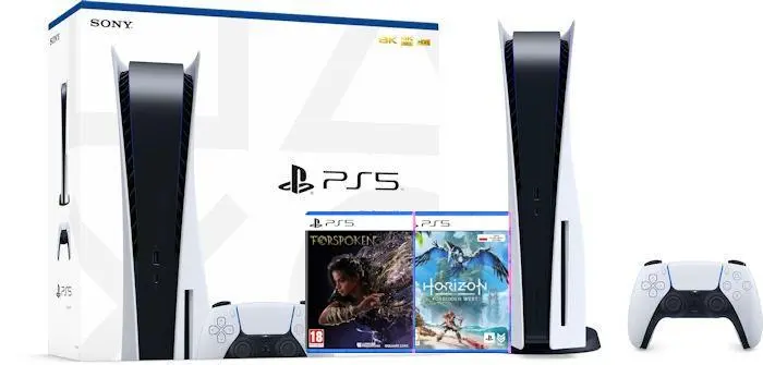 Konsola Sony PlayStation 5 (PS5) z napędem + Horizon Forbidden West + Forspoken