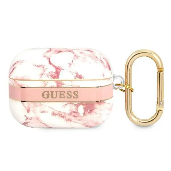 Etui na słuchawki Guess Marble Strap Collection do AirPods Pro Różowo-biały