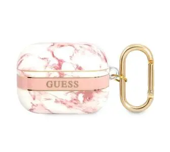 Etui na słuchawki Guess Marble Strap Collection do AirPods Pro Różowo-biały