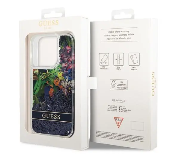 Guess Flower Liquid Glitter GUHCP14LLFLSB do iPhone 14 Pro