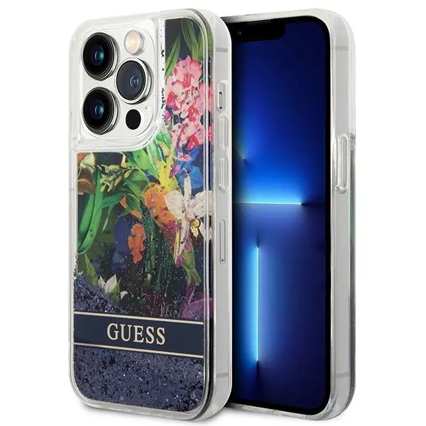 Etui Guess Flower Liquid Glitter GUHCP14LLFLSB do iPhone 14 Pro