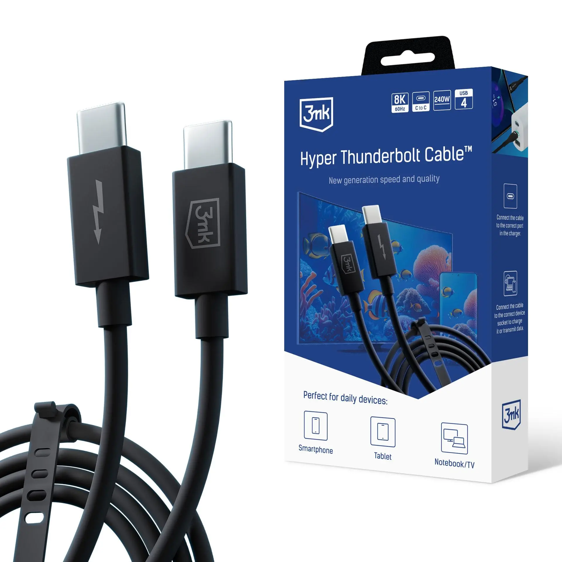 Kabel komputerowy 3mk Hyper Thunderbolt Cable USB4 8K60Hz Czarny