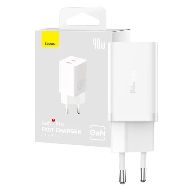 Ładowarka sieciowa Baseus GaN5 40W 2x USB C Biały