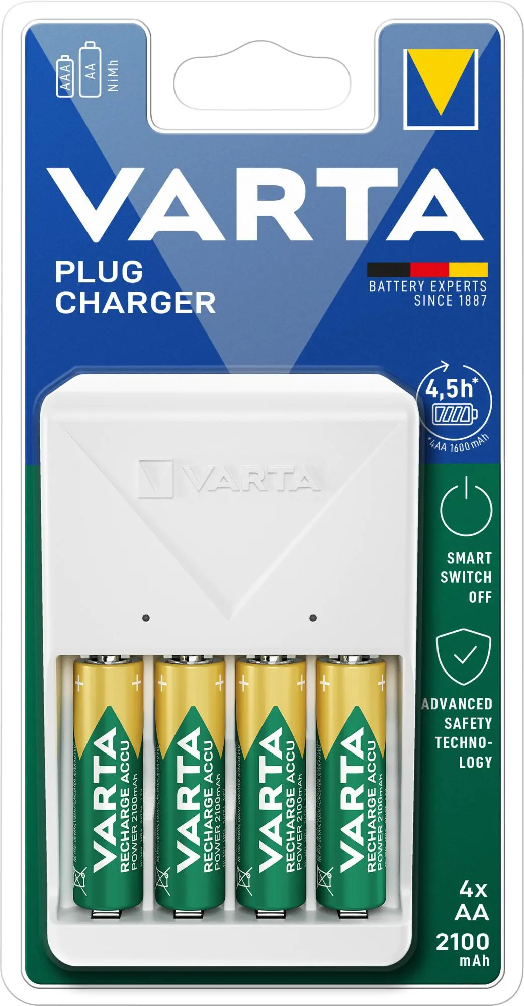 Ładowarka VARTA PLUG CHARGER + 4 akumulatorki 2100 mAh