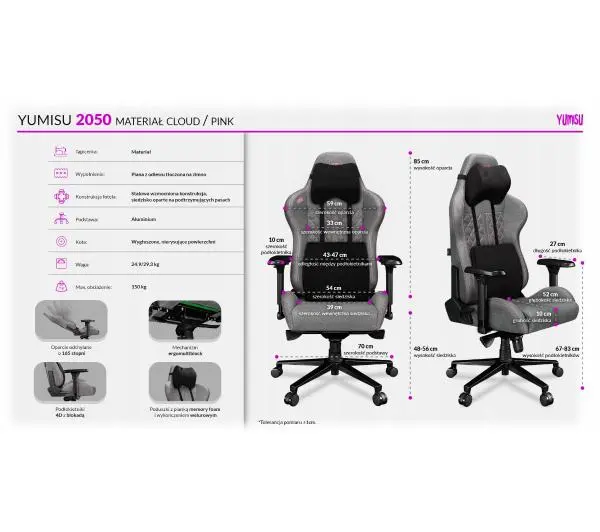 Yumisu 2050 Tkanina Biurowy do 150kg Jasnoszaro-różowy - Kup na Raty - RRSO 0%