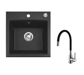 Zlewozmywak Alveus Mija 10 czarny granitowy + bateria elastyczna 1147565