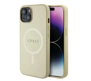 Guess Saffiano MagSafe GUHMP15MPSAHMCB do iPhone 15 Plus Złoty