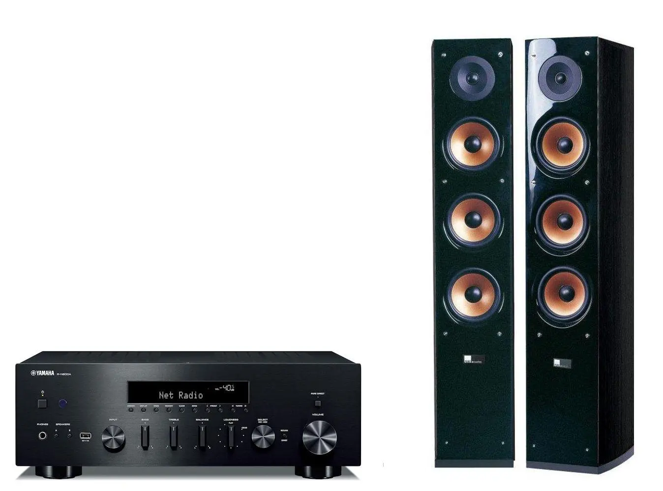 Zestaw stereo Yamaha R-N600A Czarny, Pure Acoustic NOVA 8 Czarny