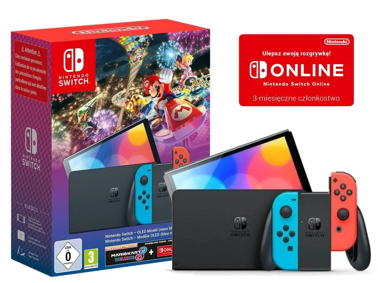Konsola Nintendo Switch OLED Czerwono-niebieski + NS Online 90 dni + Mario Kart 8 Deluxe