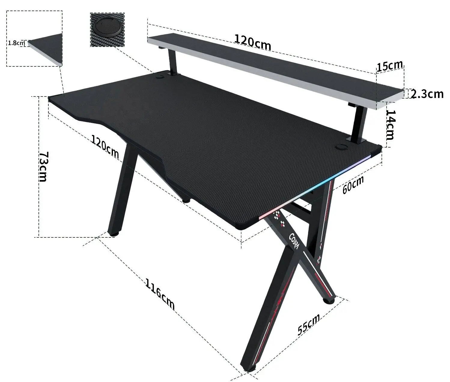 фото Геймерський ігровий стіл Cobra CRF4010RGB Black 3