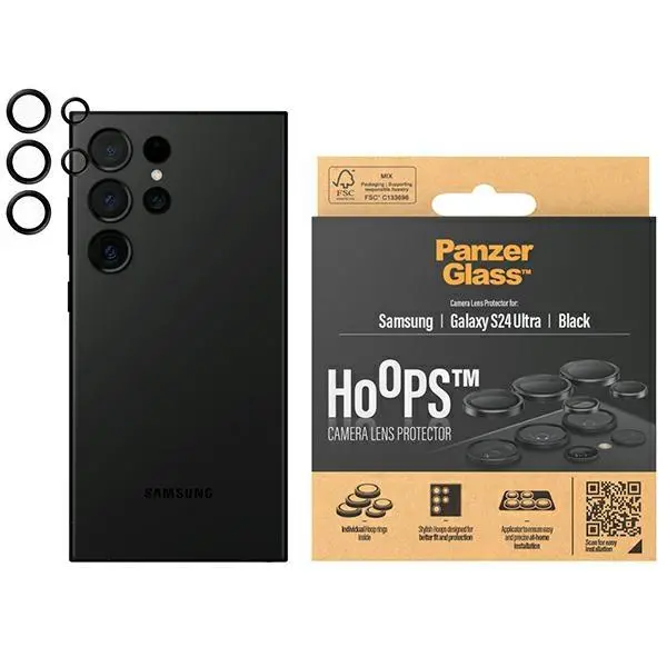 Szkło hartowane PanzerGlass Hoops Camera Lens Protector do Samsung Galaxy S24 Ultra Czarny