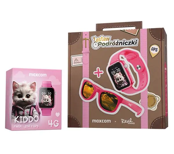 Smartwatch Maxcom FW59 Kiddo LTE Różowy + okulary Real Shades
