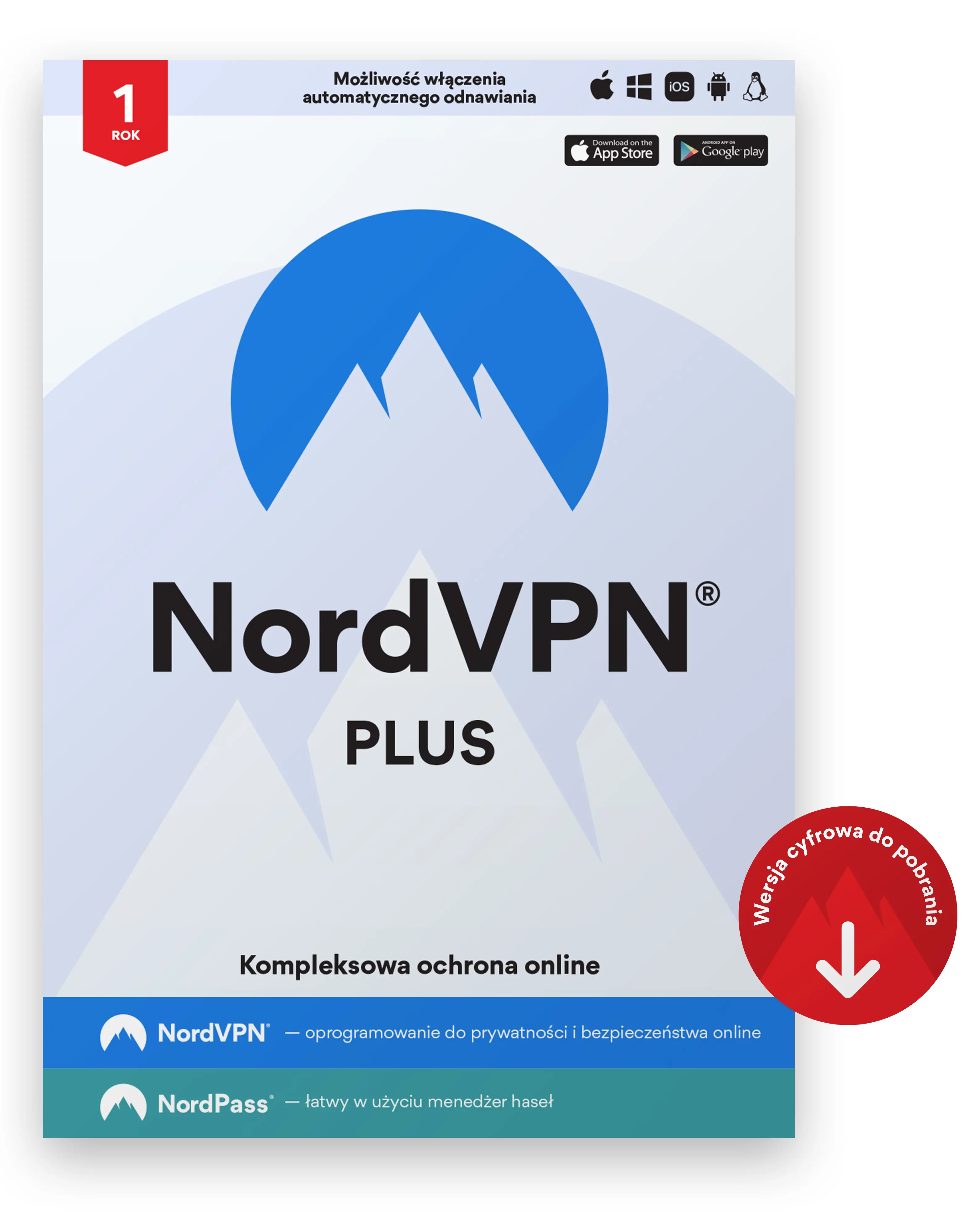 Oprogramowanie NordVPN Plus VPN + Zabezpieczenia 1 Rok