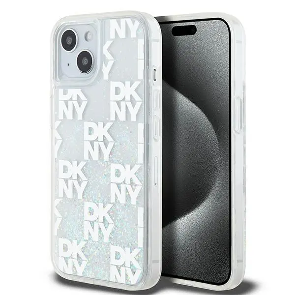 Etui DKNY Hardcase Liquid Glitter Multilogo do iPhone 15 Biały
