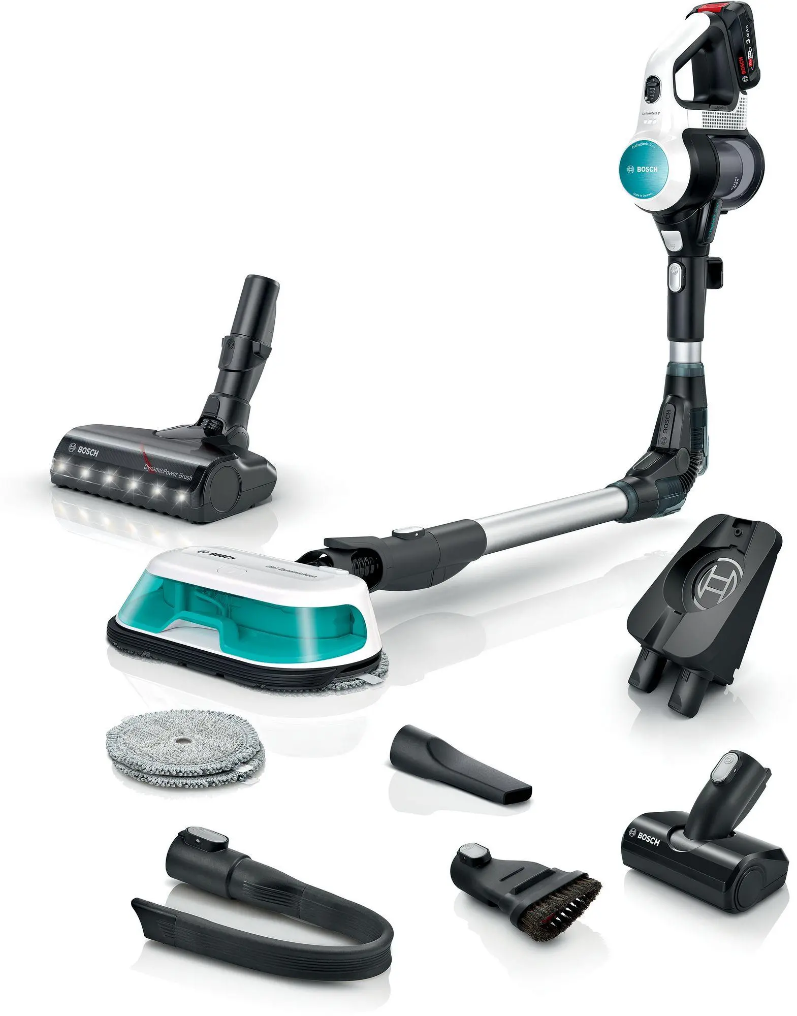 Odkurzacz Bosch Unlimited 7 ProHygienic Aqua BCS71HYG3 40min Funkcja mycia Wymienny akumulator Mini elektroszczotka