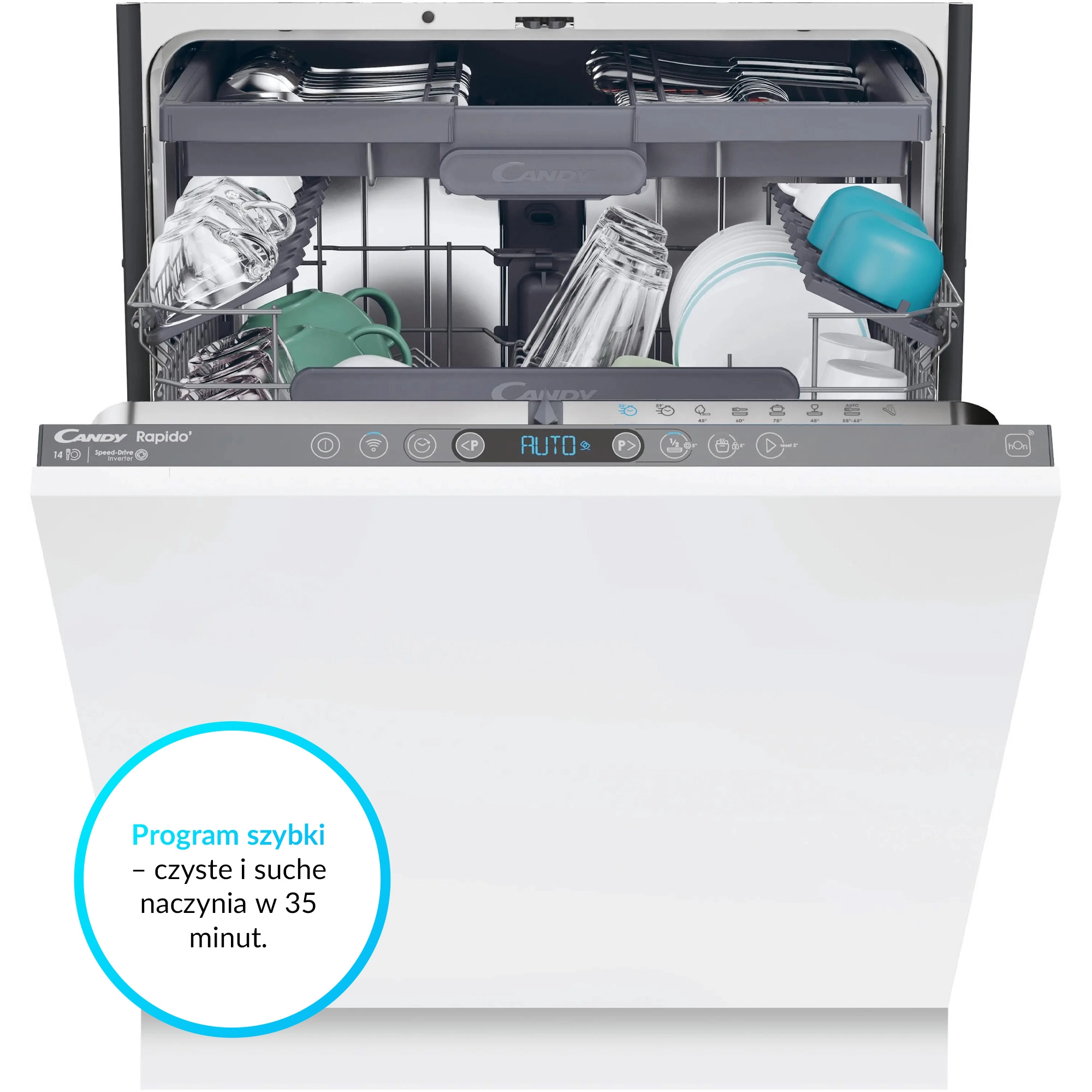 Zmywarka Candy RapidO CI 4C4F1A 59,7cm Automatyczne otwieranie