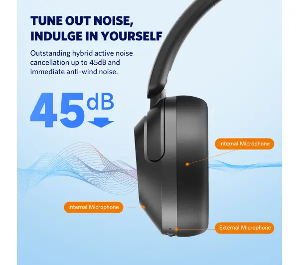 Earfun Wave Pro Nauszne Bluetooth 5.0 Czarny