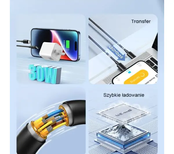 USAMS SJ711USB01 USB-C do USB-C 1m Czarny