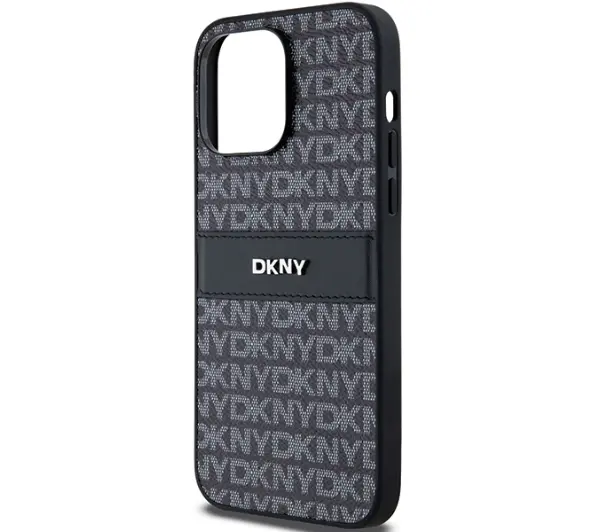 DKNY Leather Mono Stripe & Metal Logo do iPhone 14 Pro Czarny
