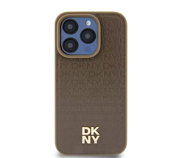DKNY Leather Pattern Metal Logo MagSafe do iPhone 14 Pro Max Brązowy