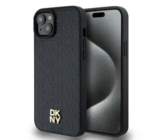 DKNY Hardcase Leather Pattern Metal Logo MagSafe DKHMP15SPSHRPSK do iPhone 15 Czarny